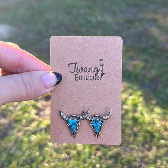 Jewelry - Turquoise Steer Skull Stud Earrings
